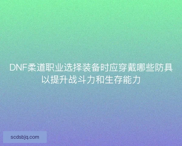 DNF柔道职业选择装备时应穿戴哪些防具以提升战斗力和生存能力