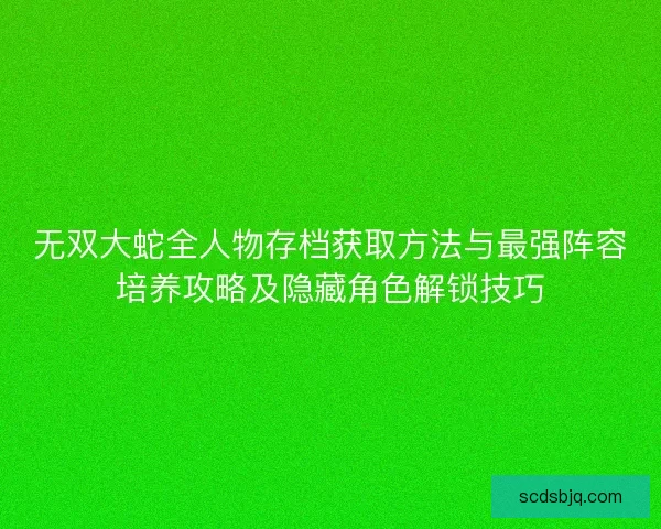 无双大蛇全人物存档获取方法与最强阵容培养攻略及隐藏角色解锁技巧